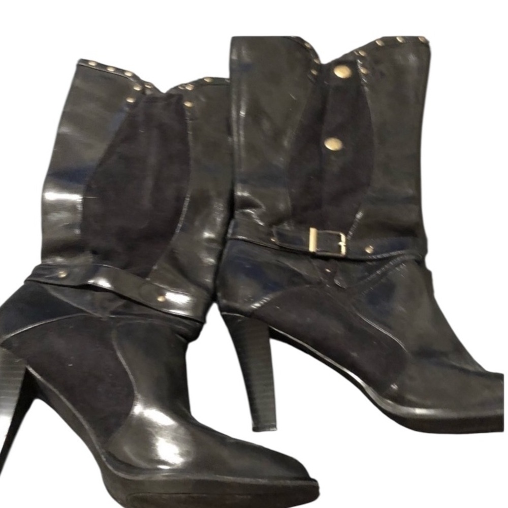 Ann Marino size 10 black suede & patent leather boots NWOT